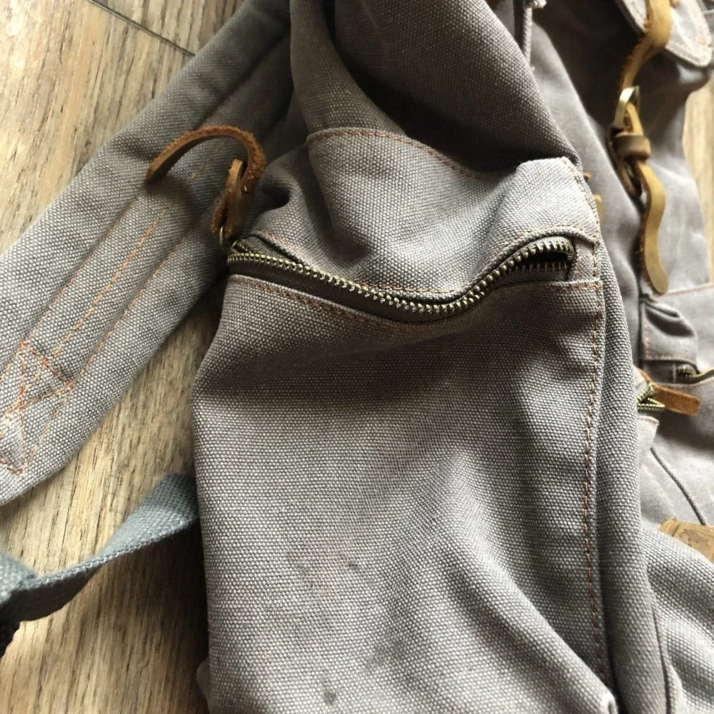 Vintage AUGUR Strauss & Co Gray Canvas Backpack Rucksack Hiking Travel